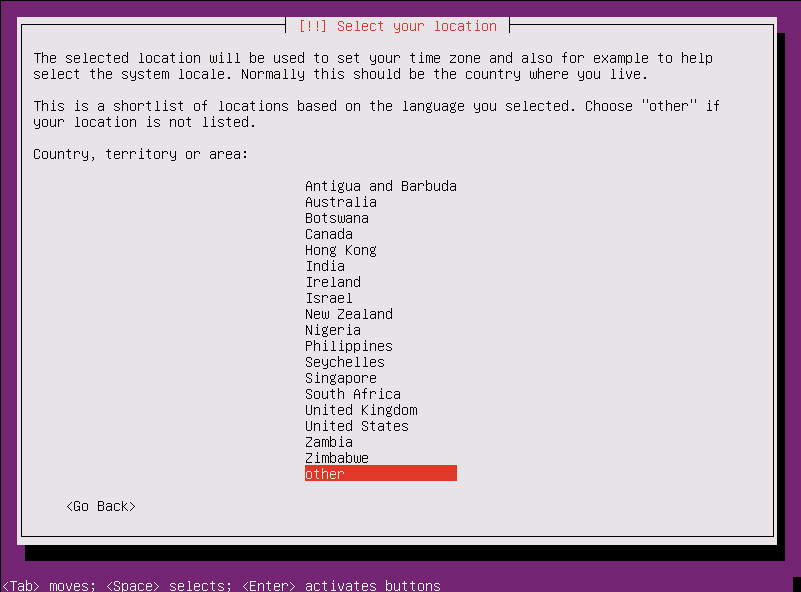 Instalación Ubuntu Server - ubicación