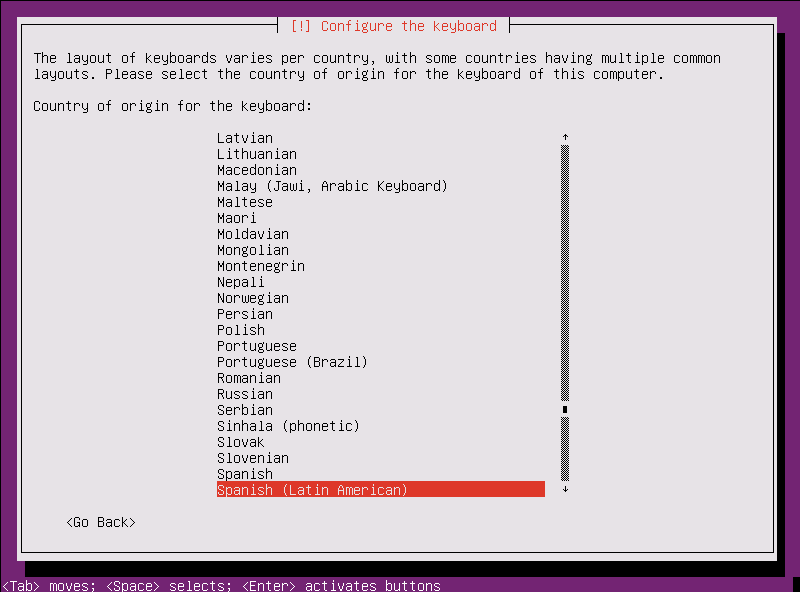 Instalación Ubuntu Server - teclado